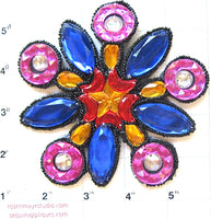 Designer Motif Jewel with Black Multi-Colored STone Gold Star in Center 4.25