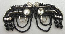 Load image into Gallery viewer, Hook and Eye Clasp, Black, Silver Beads and Rhinestones 2&quot; x 1&quot; each pc