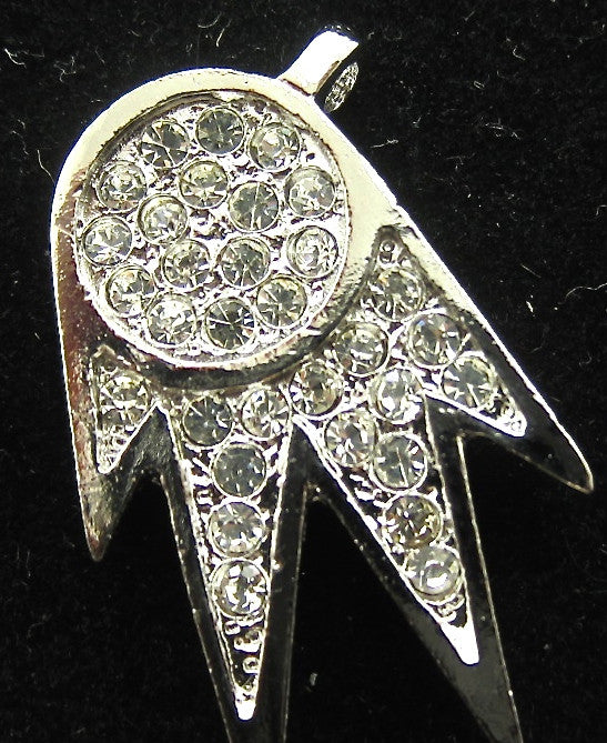 Designer Motif Necklace Pendant with Silver and Rhinestones 1" x .5"