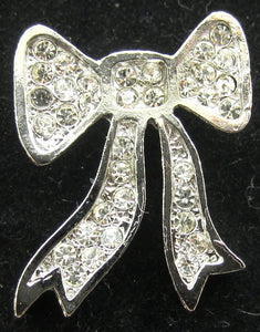 Necklace Pendant Bow with Silver Metal and Rhinestones 1" x 1"