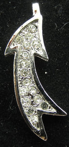 Necklace Pendant Arrow Shaped with Silver Metal and Rhinestones 1.25" x .5"