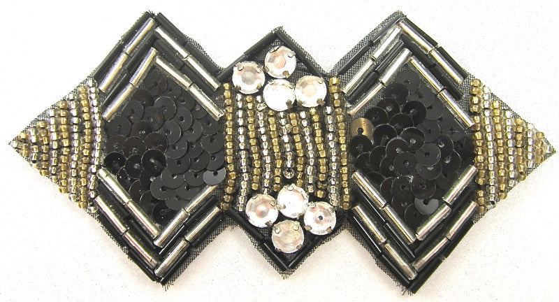 Designer Motif Black Silver Rhinestones Designer style 4.5" x 2.5"