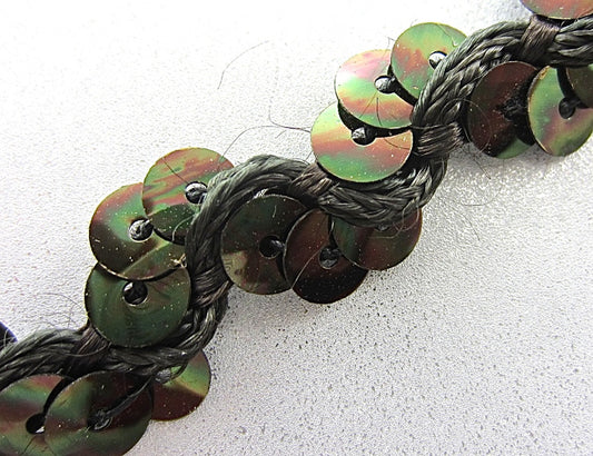 Trim Dark Brown with Greenish Goldish Reflections Woven intertwined Cotton Thread 1/8"