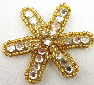 Flower with Gold Beads and High Quality Rhinestones 1.75"