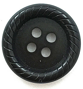 Button in Two Sizes Black with Rope Pattern Edges 1" and 3/4"