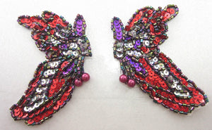 Butterfly Pair with Mardi Gras Multi-Colored Sequins and Beads 3.5" x 2"