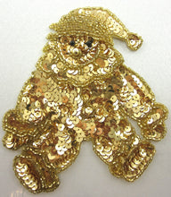 Load image into Gallery viewer, Teddy Bear Clown with Santa Hat Gold Sequins and Beads 5&quot; X 4.5&quot;