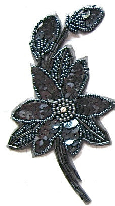 Flower with Charcoal Sequins and Beads and Rhinestone 6" x 3.5"