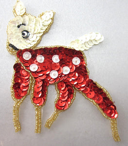 Reindeer fawn in White and Red 4" x 3.5"