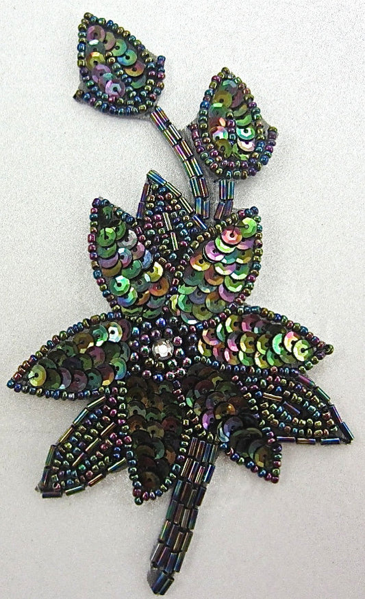 Flower Single with Moonlight Shiny Sequins Beads and Rhinestone 6" x 3.5"