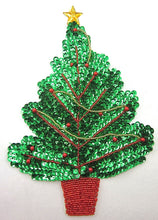 Load image into Gallery viewer, Christmas Tree with Green Sequins and Gold/Red Beading 9&quot; X 6.5&quot;