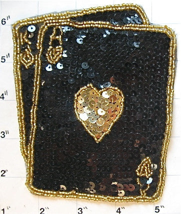 Playing Card, Black w/ Gold Sequins 5.5