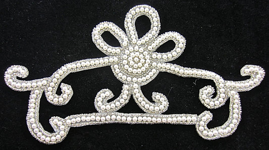 Designer Motif Pearl Neck Piece with Pearls and Silver Beaded Trim 8.5" x 6"