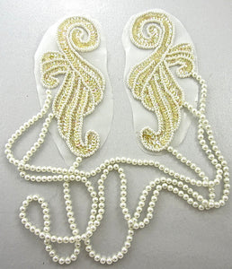 Epaulet with Designer Motif yellowish Sequins White Pearls 2.5" x 6" x 17"