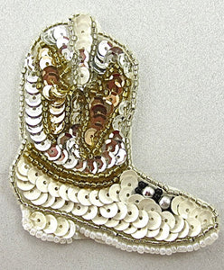 Boot Cowboy with Silver Gold and White Sequins and Beads 3" x 2"
