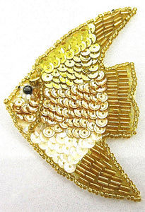Fish Yellow Gold Iridescent Sequins and Beads 3" x 2"