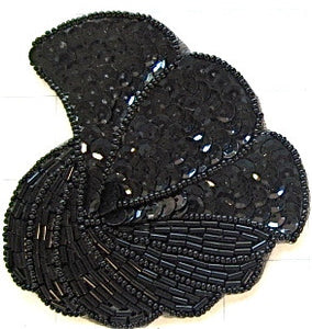 Sea Shell Shaped with black Sequins and Beads 4" x 4"