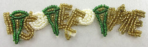 10 PACK Golf Word  "It's Tee Time" Beaded Applique 1" x 4" - Sequinappliques.com