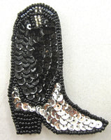 Boot Cowboy with Silver and Black Sequins and Beads 3.5