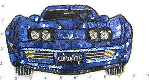 Corvette 1970's Era with Royal Blue and Black Sequins and Beads 9" x 5"