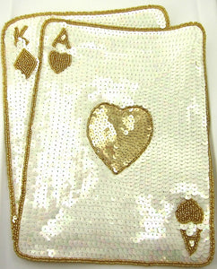 Ace King Playing Card Large with Gold and China White Sequins and Beads 12" x 10" - Sequinappliques.com