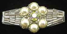 Load image into Gallery viewer, Designer Motif with Gold Beads Pearls and AB Rhinestones 1&quot; x 2.25&quot;