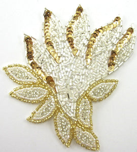 Designer Motif Leaf with Iridescent Bead Gold Sequins 5" x 4"