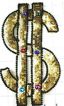 Load image into Gallery viewer, $ Dollar Sign, Gold Sequins and Black Beads and Gems 10&quot; x 6&quot;