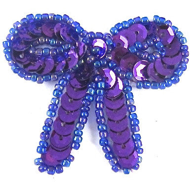 Bow with Purple Sequins and Beads 1.5" x 1.7/8"