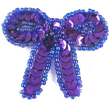 Load image into Gallery viewer, Bow with Purple Sequins and Beads 1.5&quot; x 1.7/8&quot;