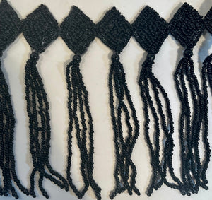Fringe Trim with Black Beads 4" Wide, Sold by the Yard