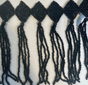 Fringe Trim with Black Beads 4" Wide, Sold by the Yard