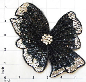 Flower with Black and Silver Sequins and Beads 5" x 6"