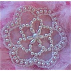 Flower Motif - Pearls, Silver Beads and Rhinestones 3” x 3”