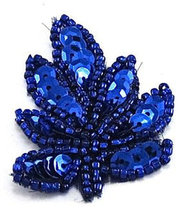 Leaf Single with Royal Blue Sequins and Beads 1.45" x 2"