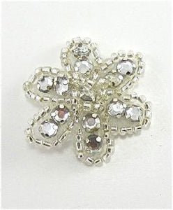 Flower with Silver Beads and Acrylic Rhinestones 1"