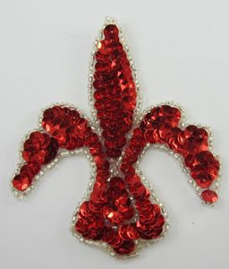 Red Sequin Motif With Silver Beaded Trim 3.5" x 3"