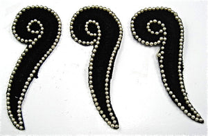 Designer Motif Set of Three Velvet with Gold Beads 3.5"