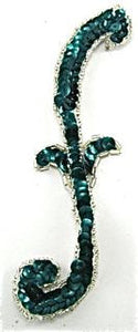 Designer Motif with Emerald Green Sequins and Silver Beads 2" x 5.5"