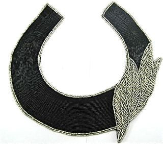 Design Motif Neck Piece with Black and Silver Beads and Leaf 10.5" x 10"