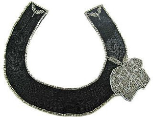 Designer Motif Neck Line Black and Silver Beads with Flower 10.5" x 10"
