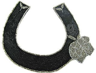 Designer Motif Neck Line Black and Silver Beads with Flower 10.5