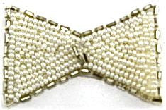 Bow with White Beads and Silver Beaded Trim 2.5" x 1.5"