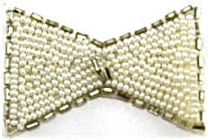 Bow with White Beads and Silver Beaded Trim 2.5