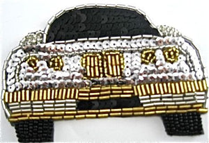 Auto Patch with Silver/Black Sequins and Gold Beads 4" X 2.5"
