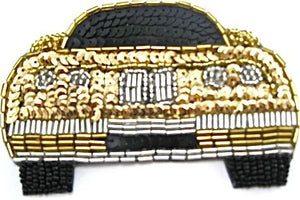 Auto Patch with Gold/Black Sequins and Silver Beads 4" X 2.5"