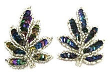 Load image into Gallery viewer, Leaf Pair with Moonlight Sequins and Silver Beads 2&quot; X 1.5&quot;