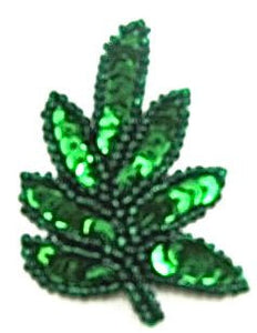 Leaf with Green Sequins and Beads 2" x 1.5"