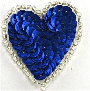 Heart with Royal Blue Sequins and Silver Beads 1.5"