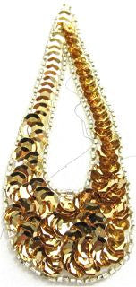 Design Motif Large Teardrop with Gold Sequins and Silver Beads 4" x 1.5"